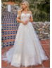 Beaded Ivory Lace Glitter Tulle Boho Princess Wedding Dress